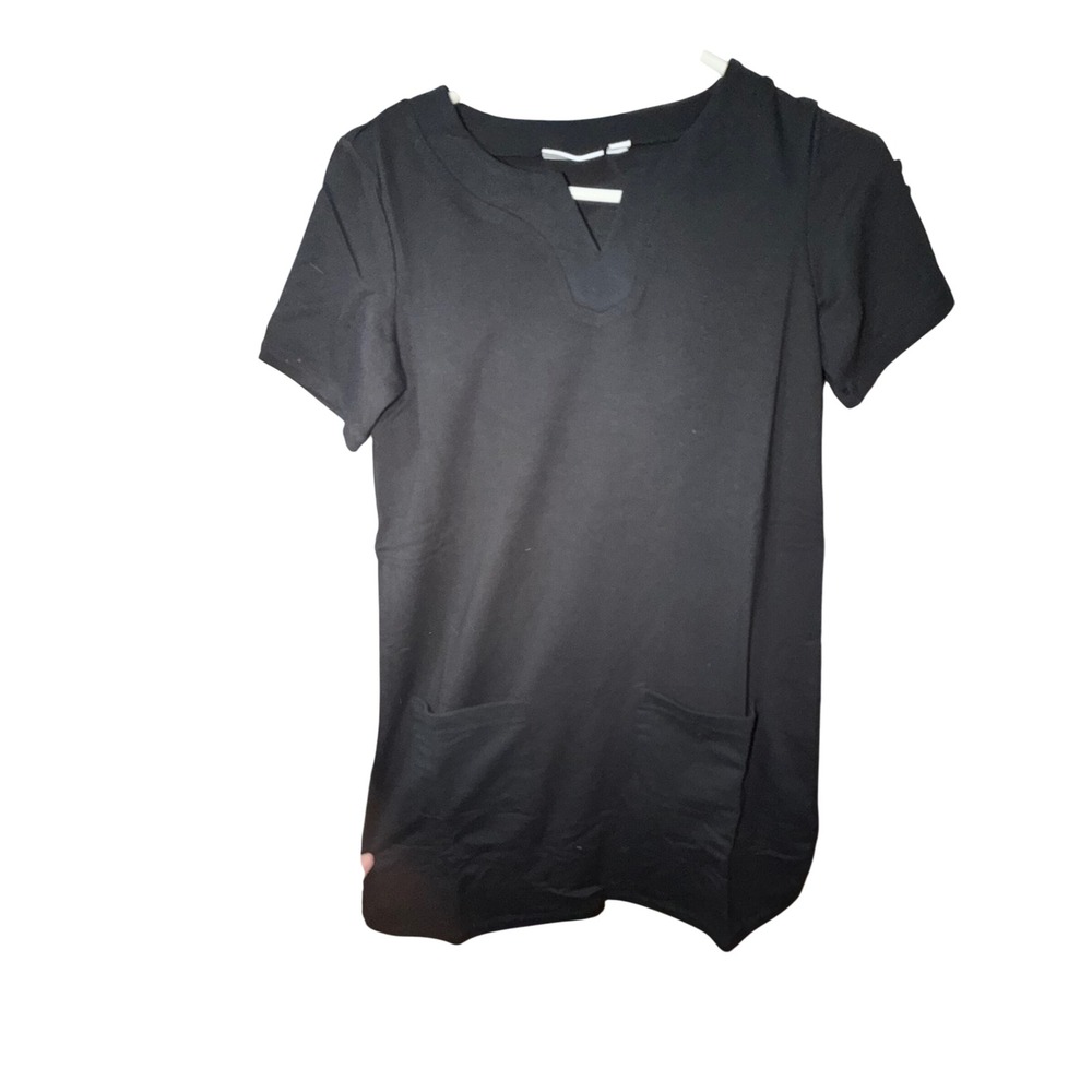 Susan Graver Black V Neck Short Sleeve Tunic Dress with Pockets Size XL